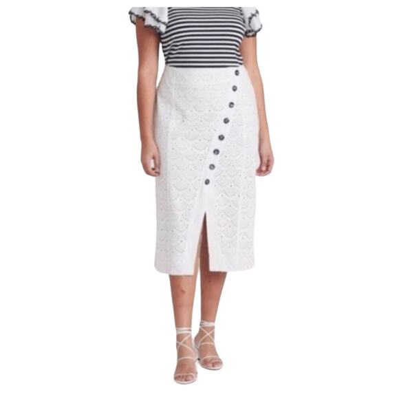 NWT Tanya Taylor Azalea Button Front White Eyelet Linen Skirt 16